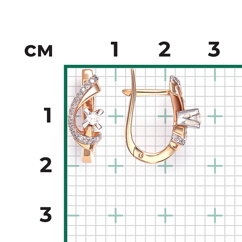 Серьги с английским замком из комбинированного золота с бриллиантами 02-0031-00-101-1111-30