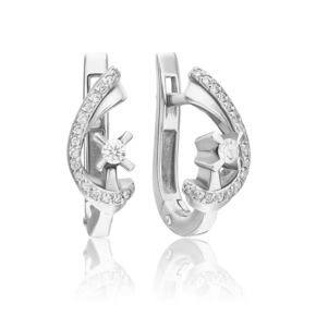 Серьги с английским замком из белого золота с бриллиантами