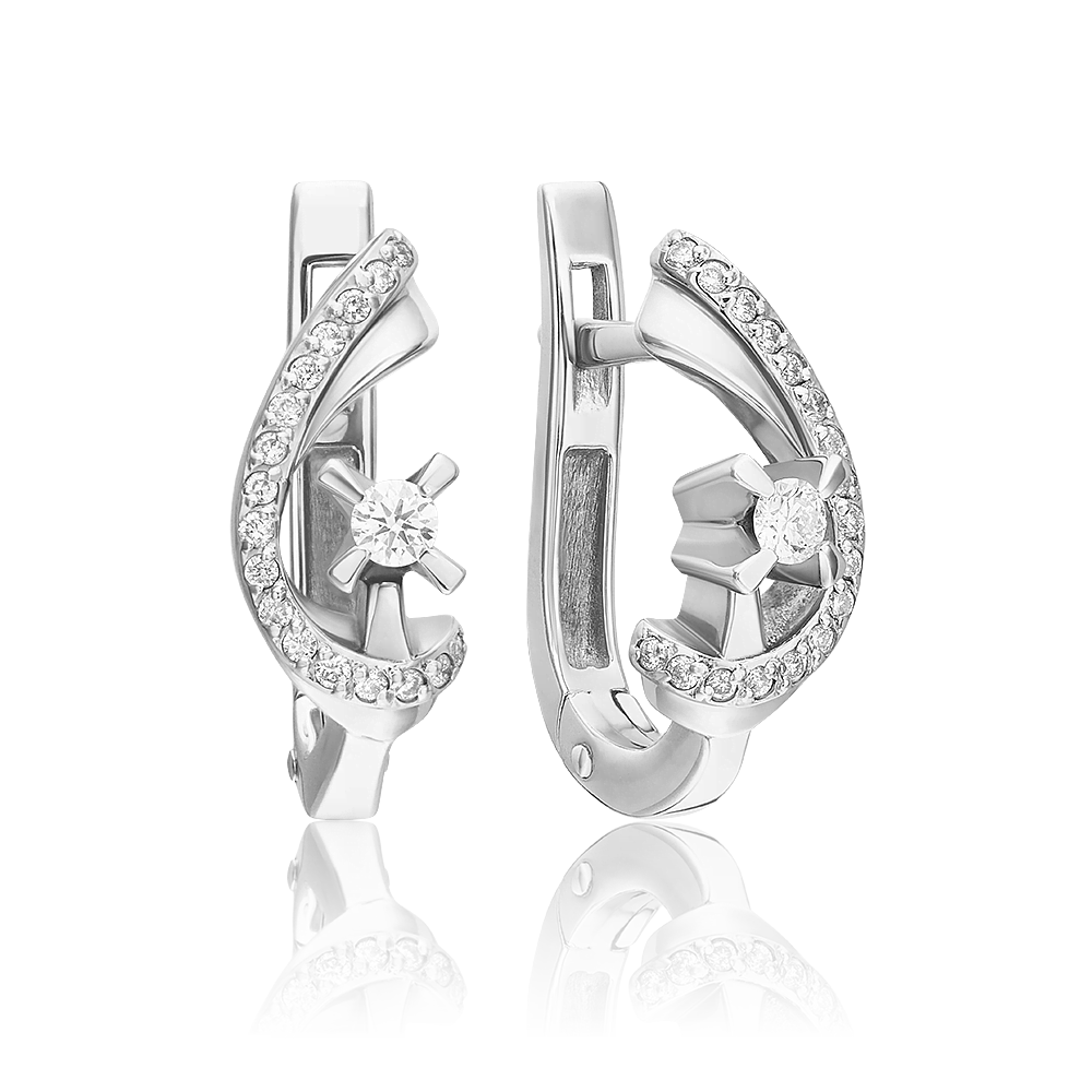 Серьги с английским замком из белого золота с бриллиантами 02-0032-00-101-1120-30