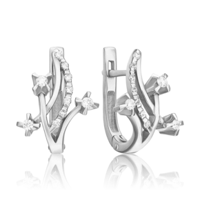 Серьги с английским замком из белого золота с бриллиантами 02-0034-00-101-1120-30