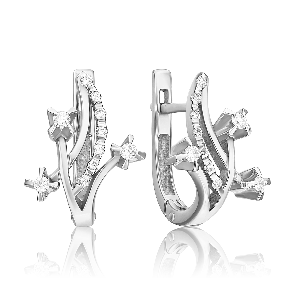 Серьги с английским замком из белого золота с бриллиантами 02-0034-00-101-1120-30