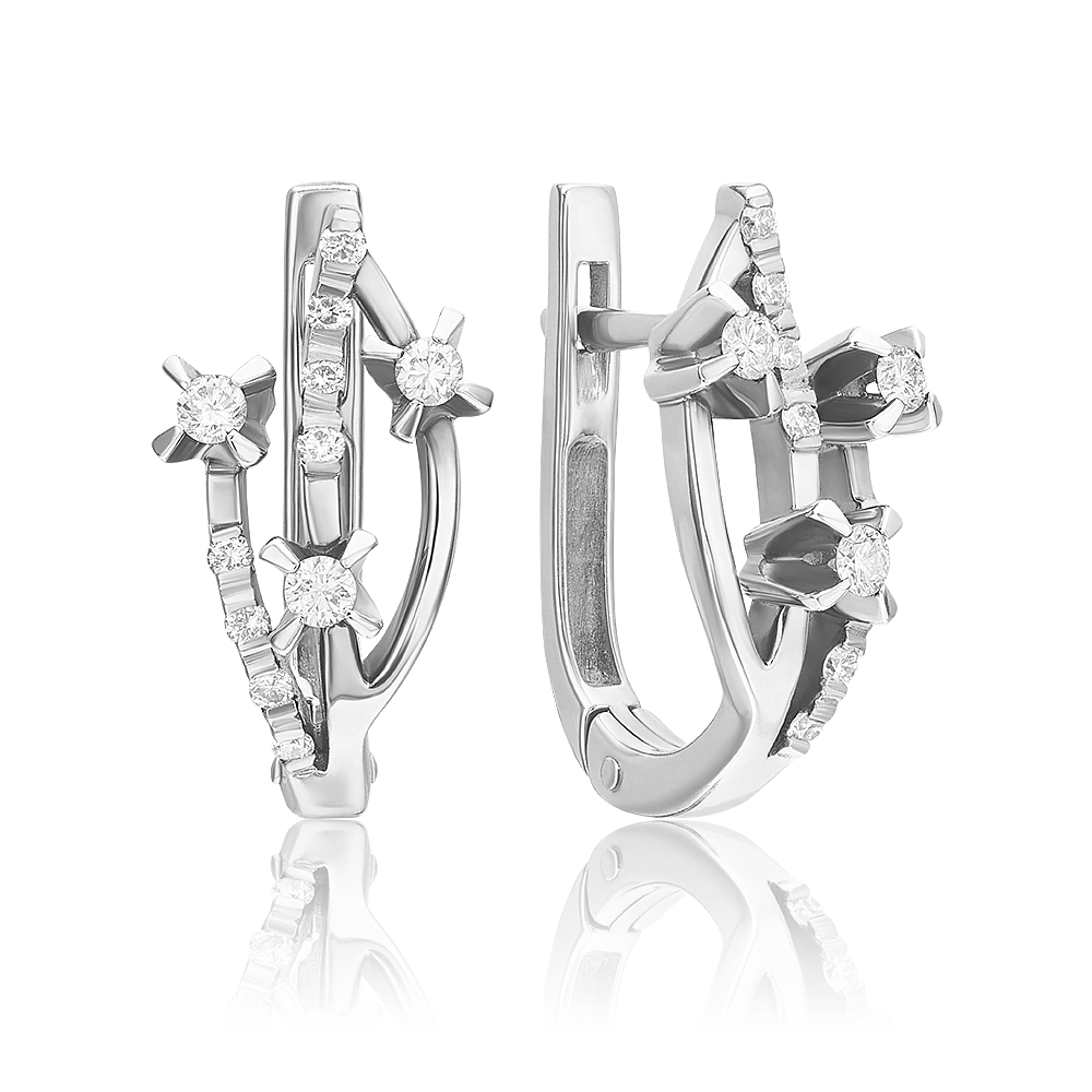 Серьги с английским замком из белого золота с бриллиантами 02-0040-00-101-1120-30