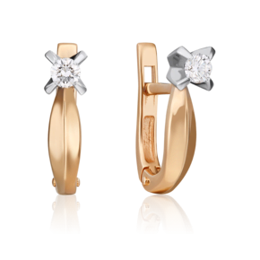 Серьги с английским замком из комбинированного золота с бриллиантом 02-0041-00-101-1111-30
