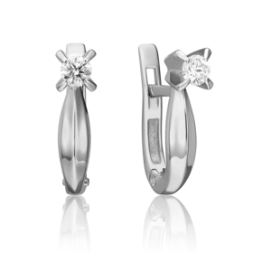 Серьги с английским замком из белого золота с бриллиантом 02-0042-00-101-1120-30