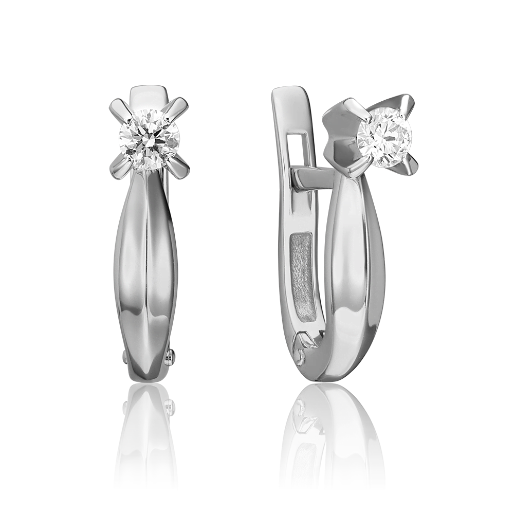 Серьги с английским замком из белого золота с бриллиантом 02-0042-00-101-1120-30