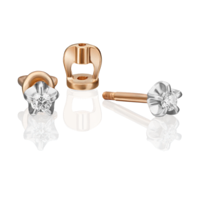 Серьги-пусеты из комбинированного золота с бриллиантом 02-0049-00-101-1111-30