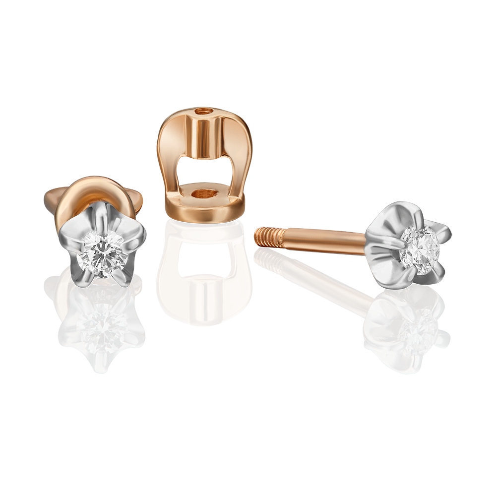 Серьги-пусеты из комбинированного золота с бриллиантом 02-0049-00-101-1111-30