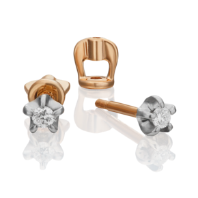 Серьги-пусеты из комбинированного золота с бриллиантом