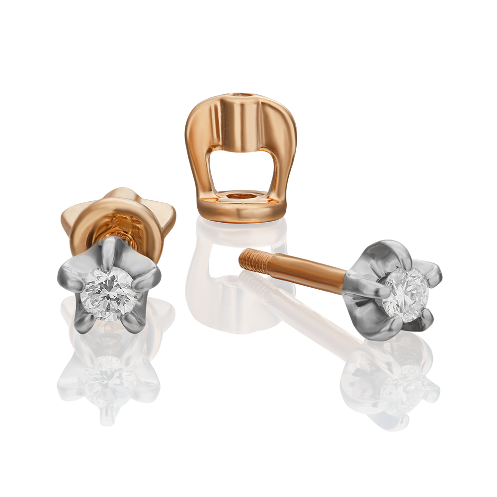 Серьги-пусеты из комбинированного золота с бриллиантом 02-0051-00-101-1111-30