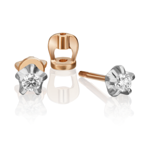 Серьги-пусеты из комбинированного золота с бриллиантом 02-0055-00-101-1111-30