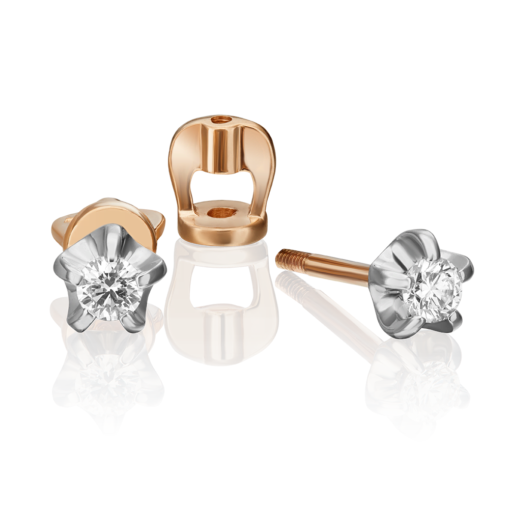 Серьги-пусеты из комбинированного золота с бриллиантом 02-0055-00-101-1111-30