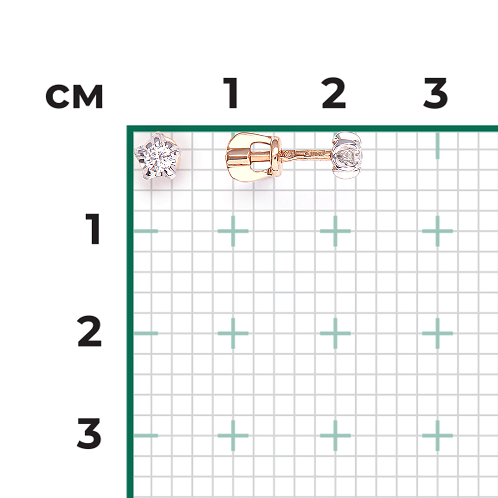 Серьги-пусеты из комбинированного золота с бриллиантом 02-0055-00-101-1111-30