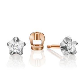 Серьги-пусеты из комбинированного золота с бриллиантом 02-0057-00-101-1111-30