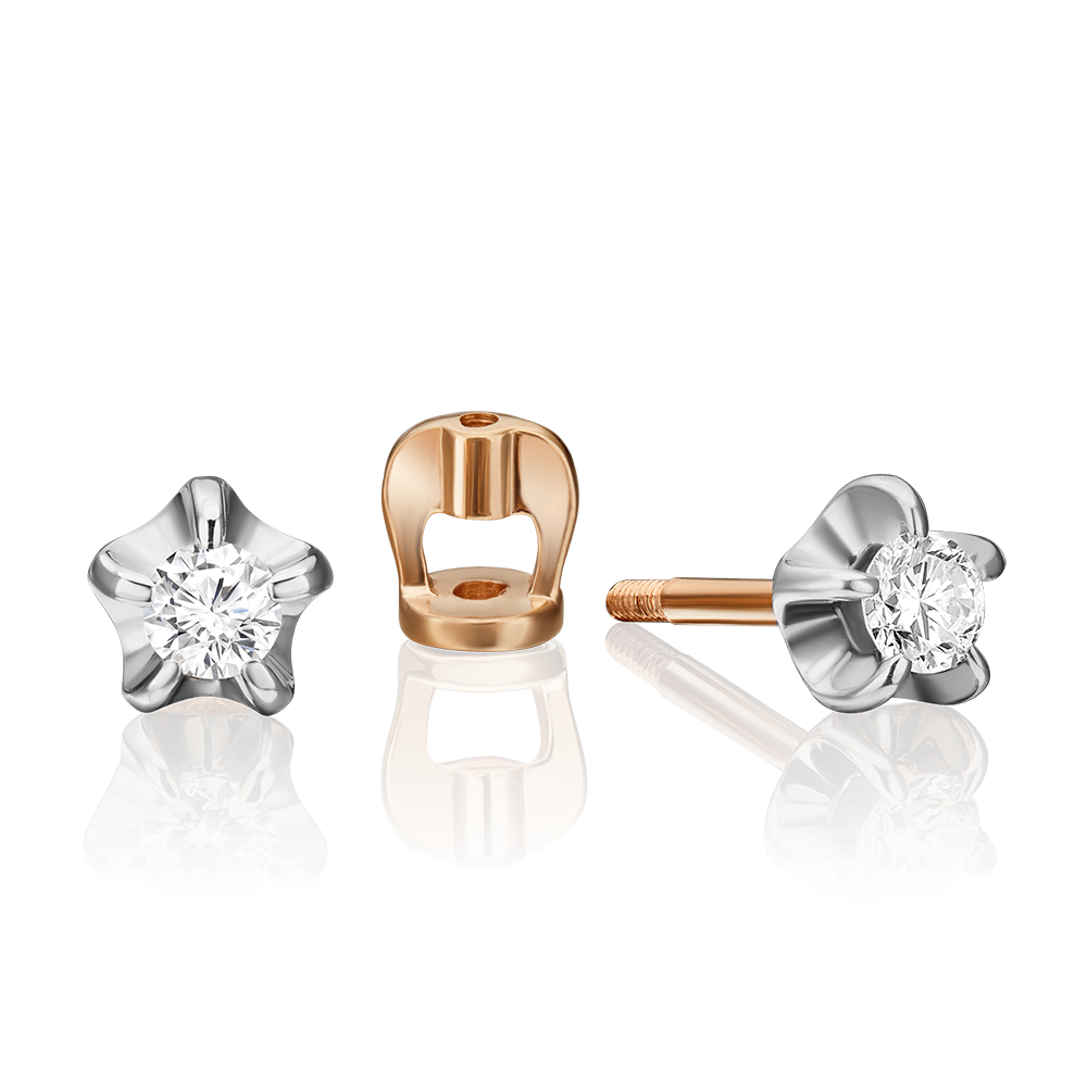 Серьги-пусеты из комбинированного золота с бриллиантом 02-0057-00-101-1111-30