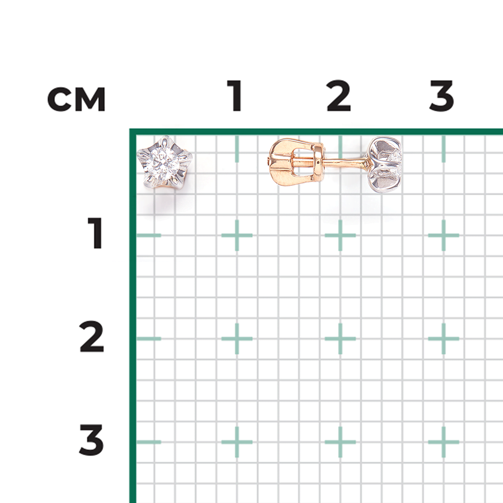 Серьги-пусеты из комбинированного золота с бриллиантом 02-0057-00-101-1111-30