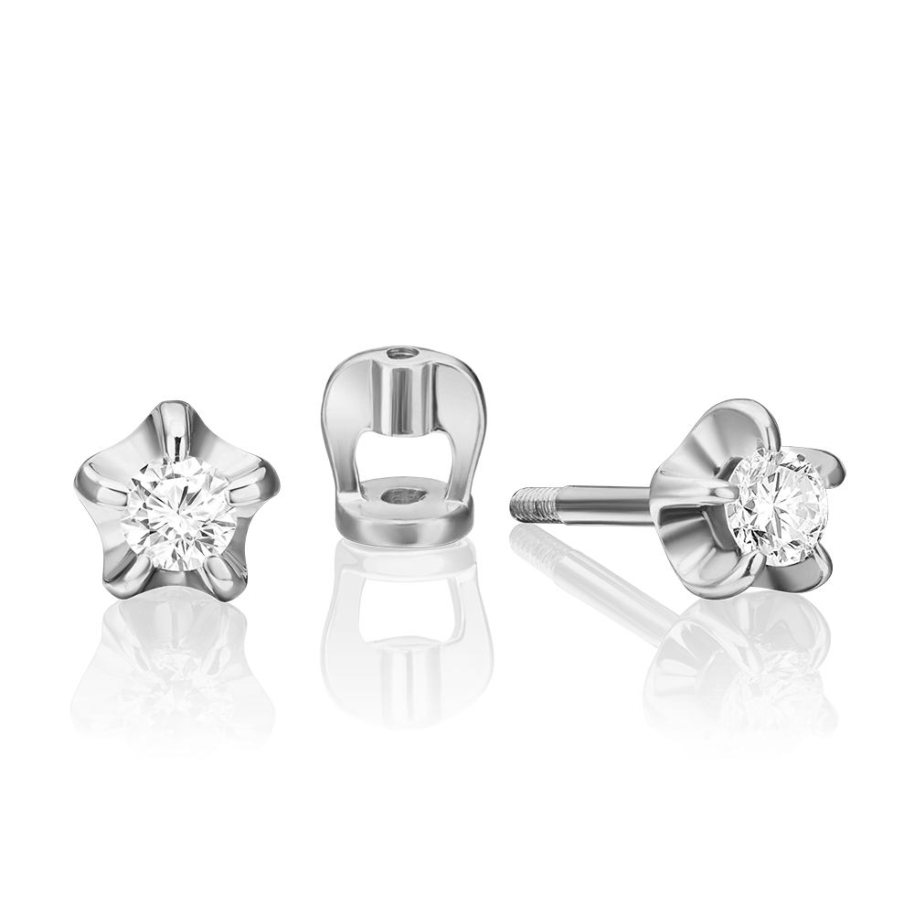 Серьги-пусеты из белого золота с бриллиантом 02-0058-00-101-1120-30