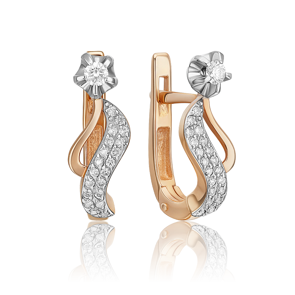 Серьги с английским замком из комбинированного золота с бриллиантами 02-0075-00-101-1111-30