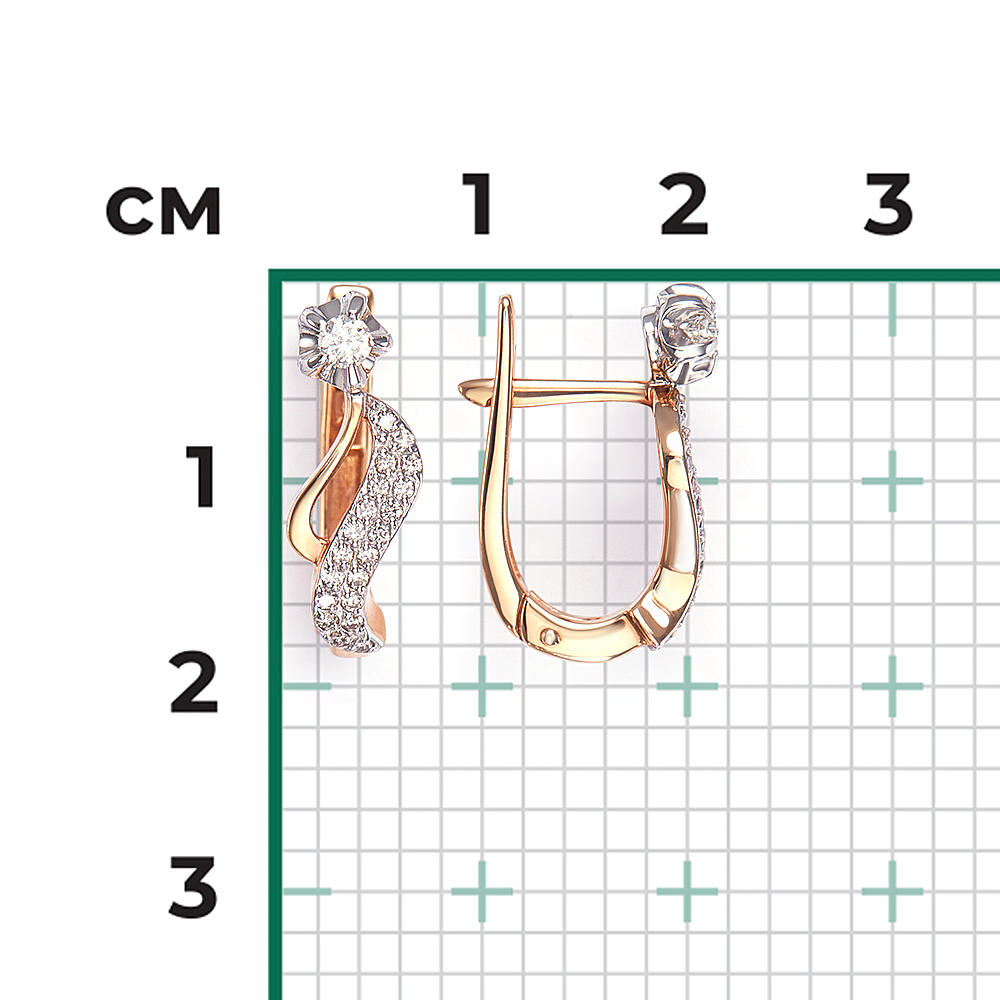 Серьги с английским замком из комбинированного золота с бриллиантами 02-0075-00-101-1111-30