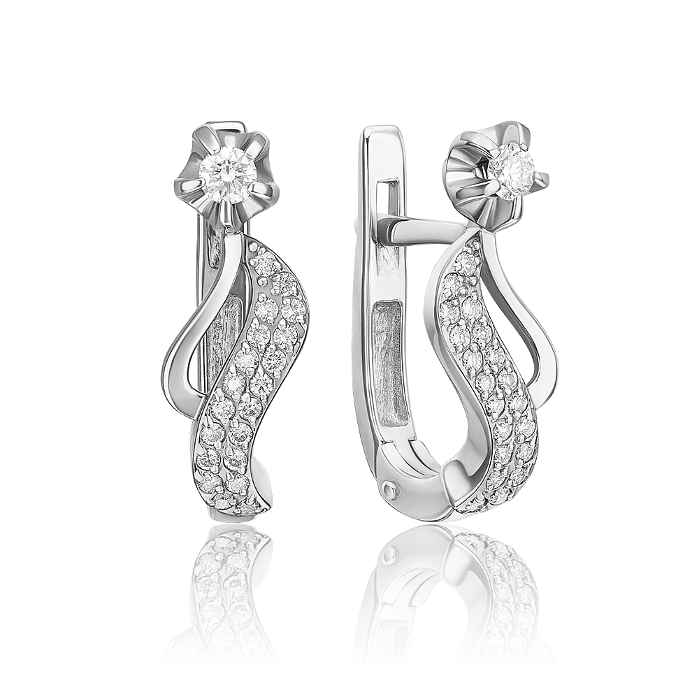 Серьги с английским замком из белого золота с бриллиантами 02-0076-00-101-1120-30