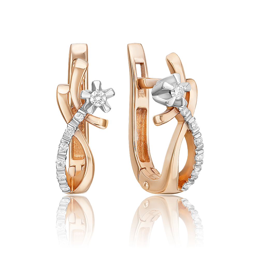 Серьги с английским замком из комбинированного золота с бриллиантами 02-0091-00-101-1111-30