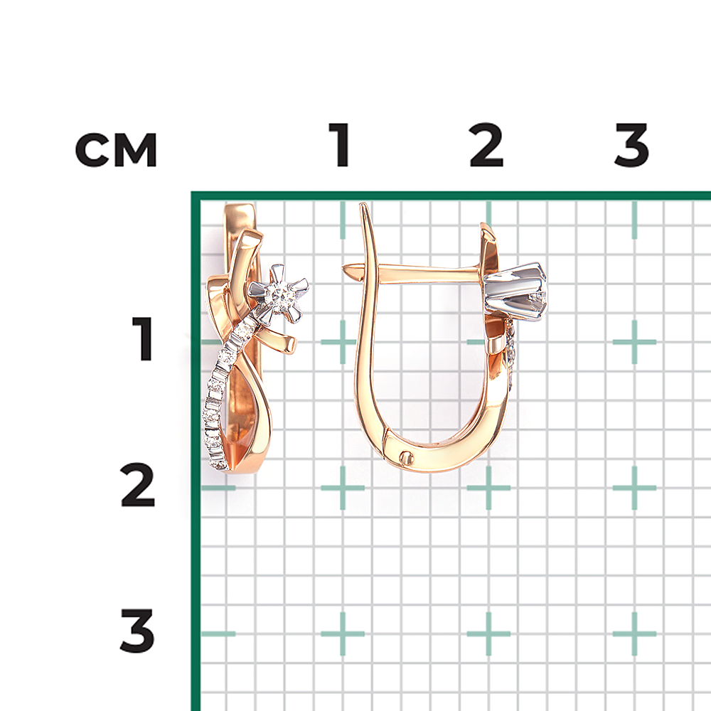 Серьги с английским замком из комбинированного золота с бриллиантами 02-0091-00-101-1111-30