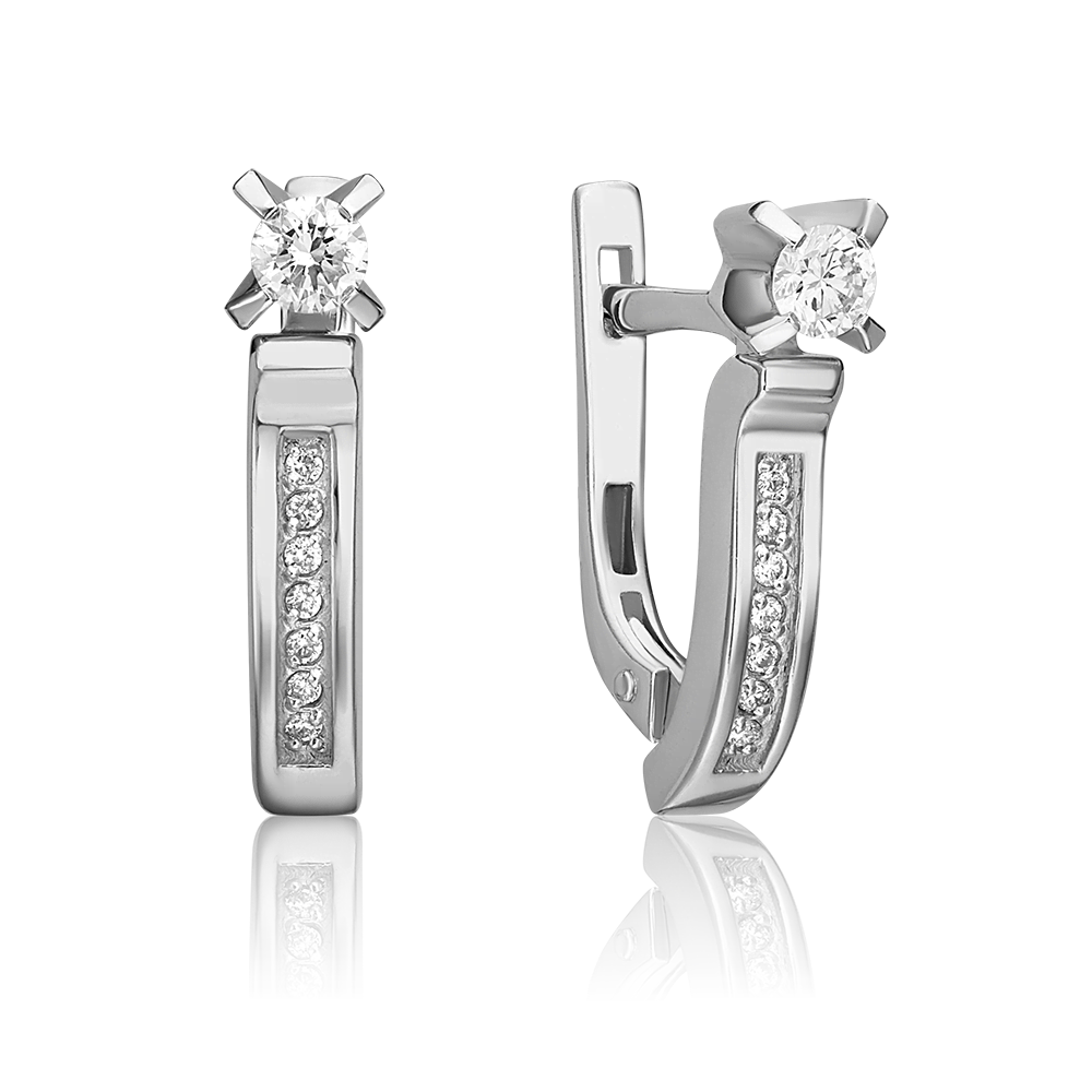 Серьги с английским замком из белого золота с бриллиантами 02-0094-00-101-1120-30