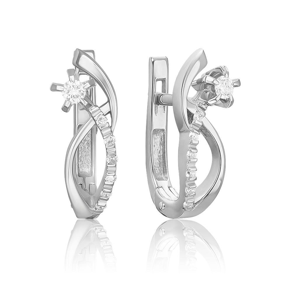 Серьги с английским замком из белого золота с бриллиантами 02-0096-00-101-1120-30