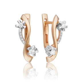 Серьги с английским замком из комбинированного золота с бриллиантами 02-0106-00-101-1111-30