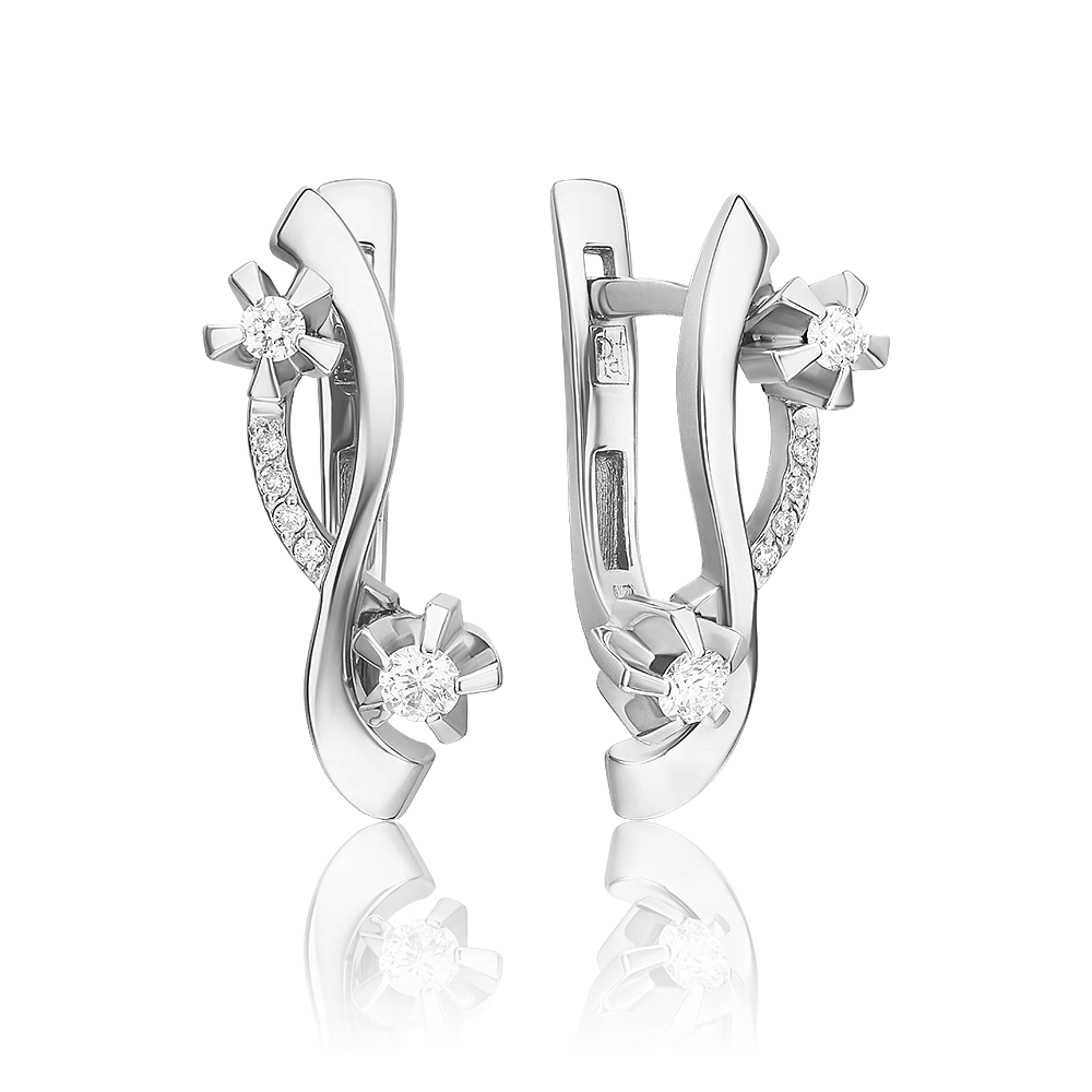 Серьги с английским замком из белого золота с бриллиантами 02-0107-00-101-1120-30