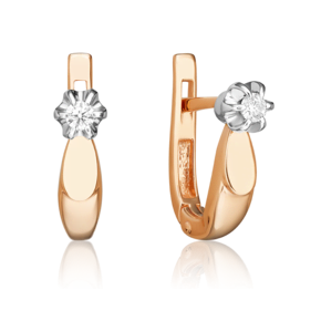 Серьги с английским замком из комбинированного золота с бриллиантом 02-0108-00-101-1111-30