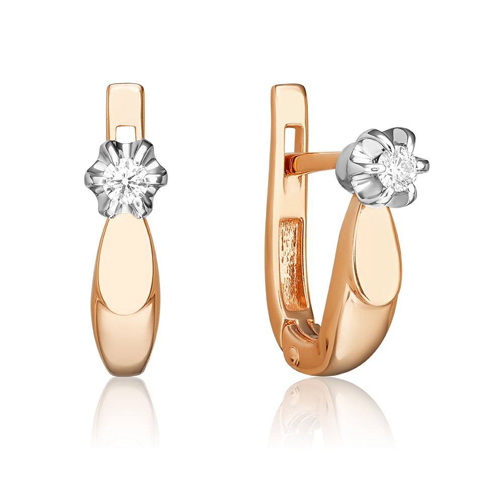 Серьги с английским замком из комбинированного золота с бриллиантом 02-0108-00-101-1111-30