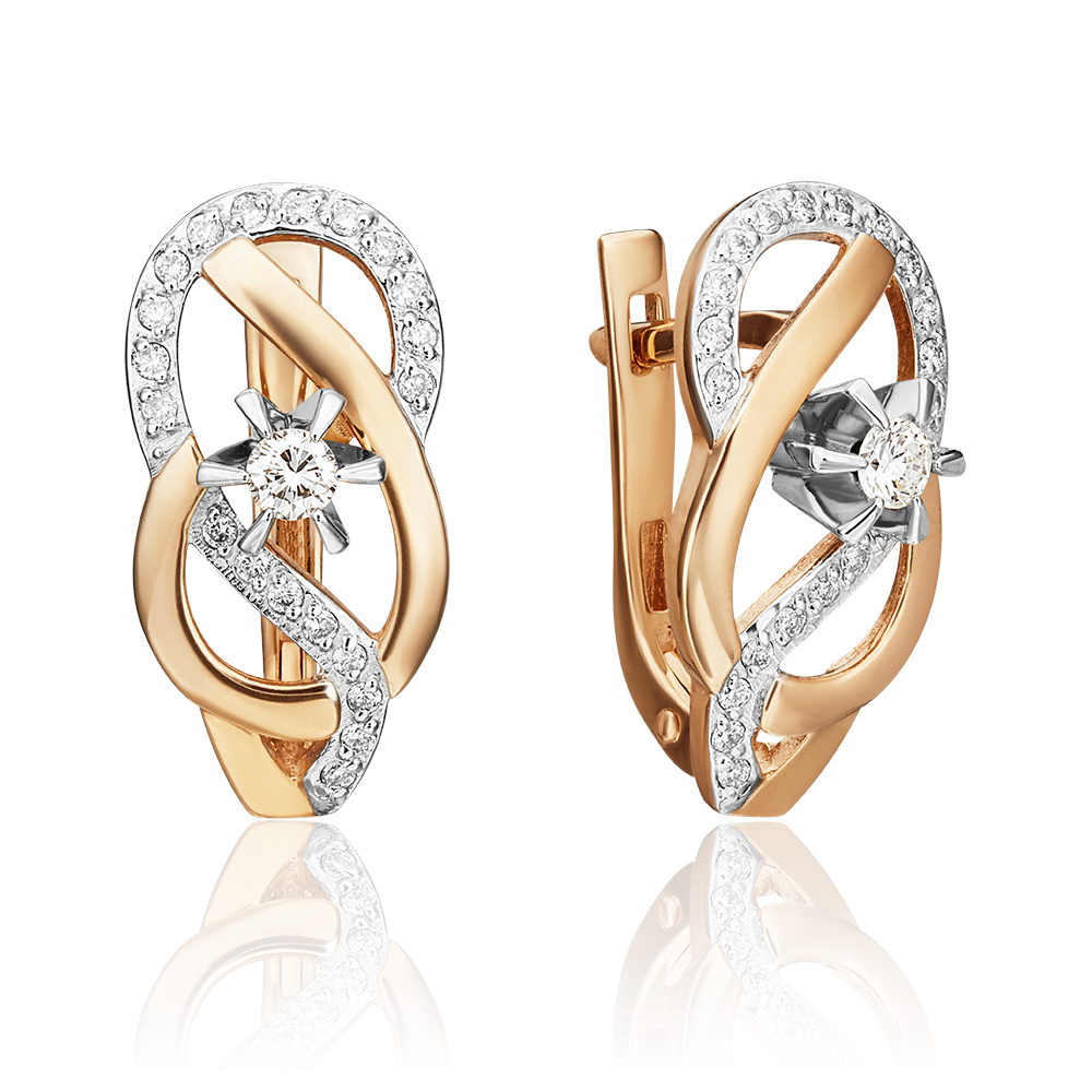Серьги с английским замком из комбинированного золота с бриллиантами 02-0146-00-101-1111-30