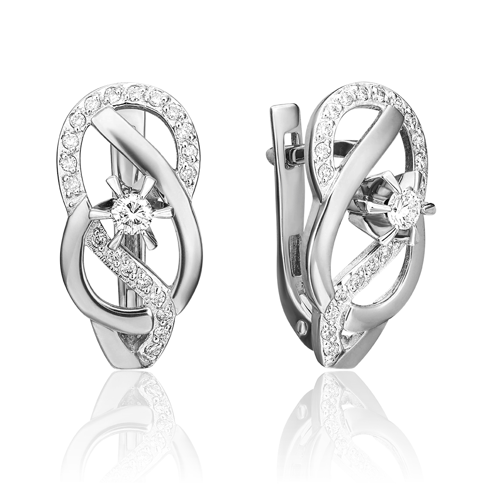 Серьги с английским замком из белого золота с бриллиантами 02-0147-00-101-1120-30