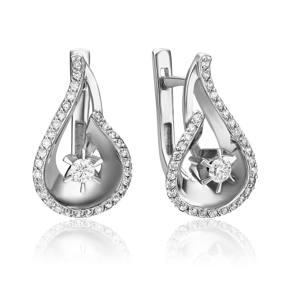 Серьги с английским замком из белого золота с бриллиантами 02-0149-00-101-1120-30