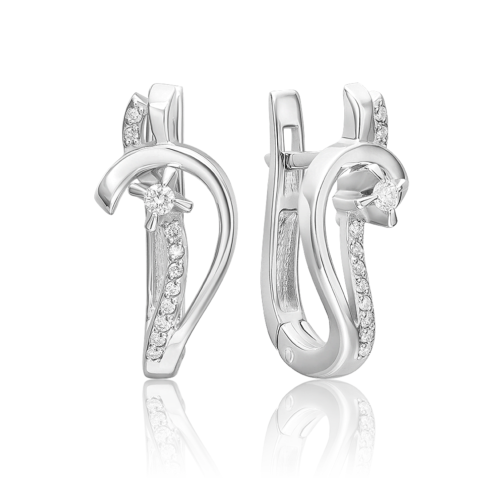 Серьги с английским замком из белого золота с бриллиантами 02-0163-00-101-1120-30