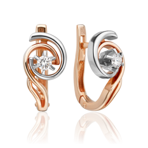 Серьги с английским замком из комбинированного золота с бриллиантом 02-0164-00-101-1111-30