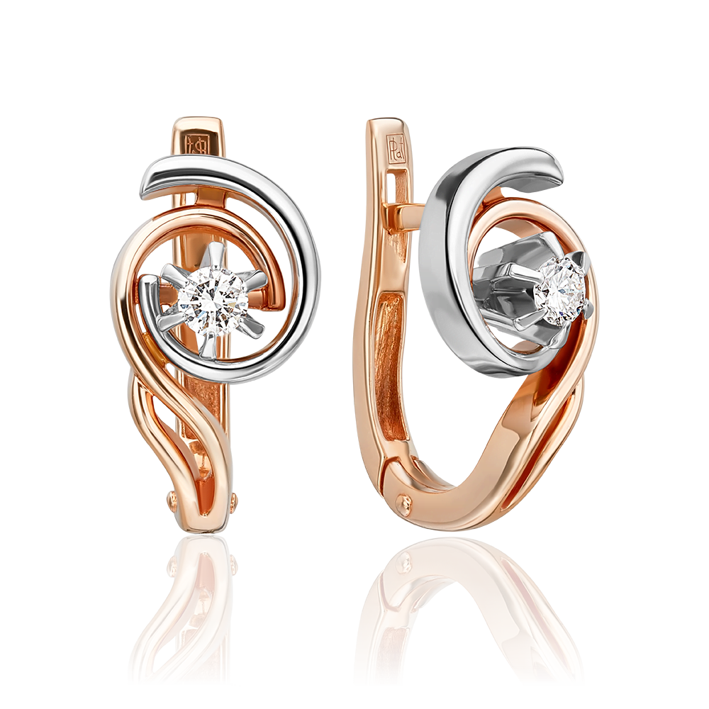 Серьги с английским замком из комбинированного золота с бриллиантом 02-0164-00-101-1111-30