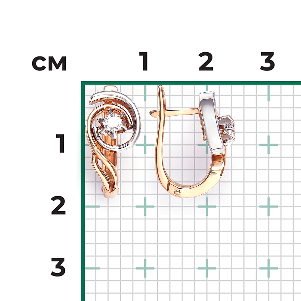 Серьги с английским замком из комбинированного золота с бриллиантом 02-0164-00-101-1111-30