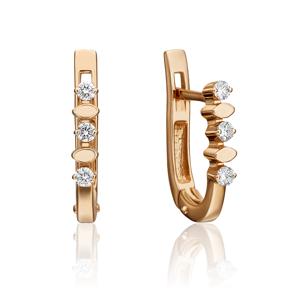 Серьги с английским замком из красного золота с бриллиантами 02-0179-00-101-1110-30