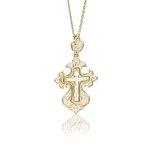 Православный крест из лимонного золота с бивнем мамонта 03-2569-00-292-1130-46