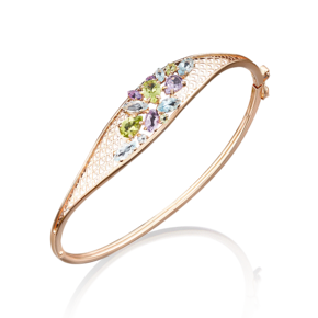 Браслет жесткий из красного золота с миксом камней 05-0544-00-221-1110-46