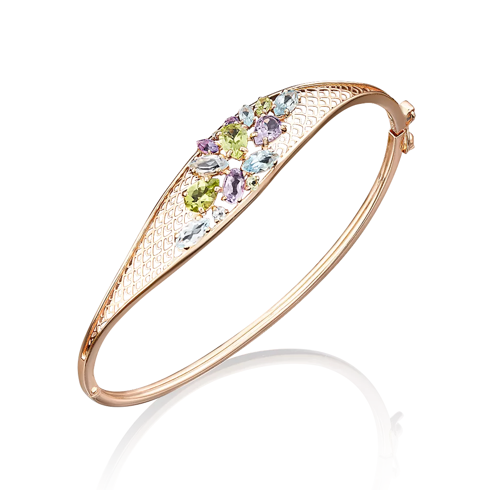 Браслет жесткий из красного золота с миксом камней 05-0544-00-221-1110-46