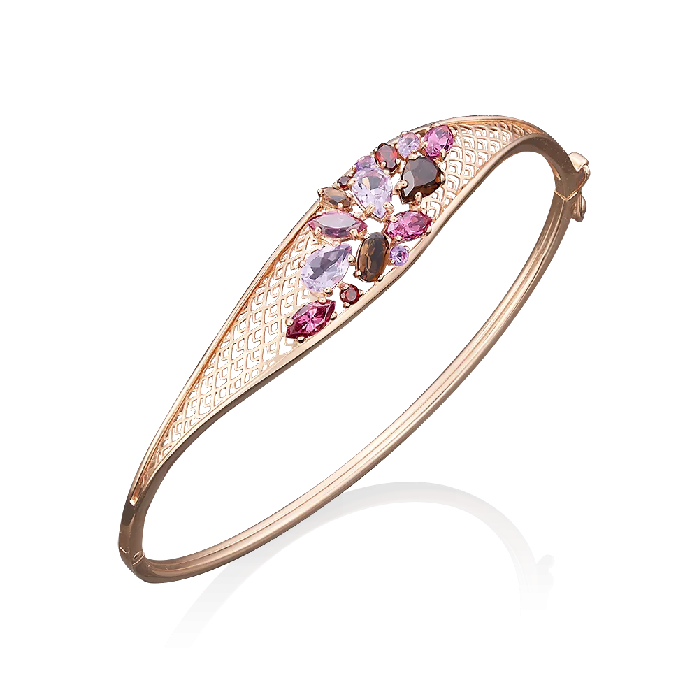 Браслет жесткий из красного золота с миксом камней 05-0544-00-299-1110-46