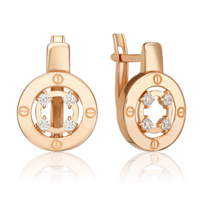 Серьги с английским замком из красного золота с фианитами 02-5515-00-401-1110