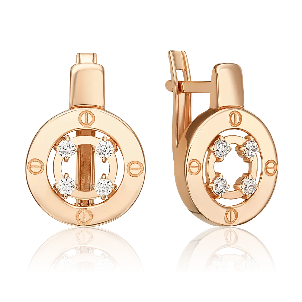 Серьги с английским замком из красного золота с фианитами 02-5515-00-401-1110