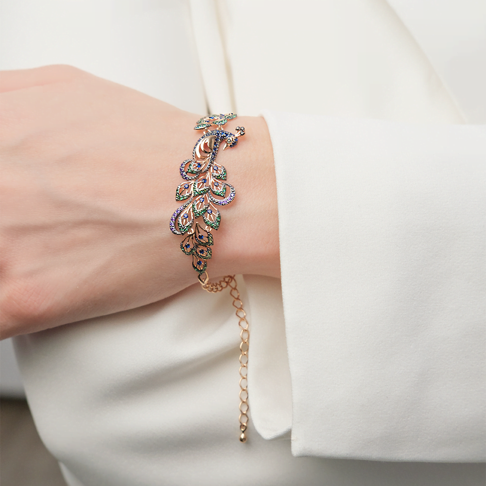 Браслет «Павлин» из красного золота с фианитами 05-0555-00-404-1110-52