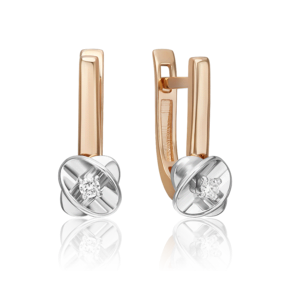 Серьги с английским замком из комбинированного золота с бриллиантом 02-5355-00-101-1111