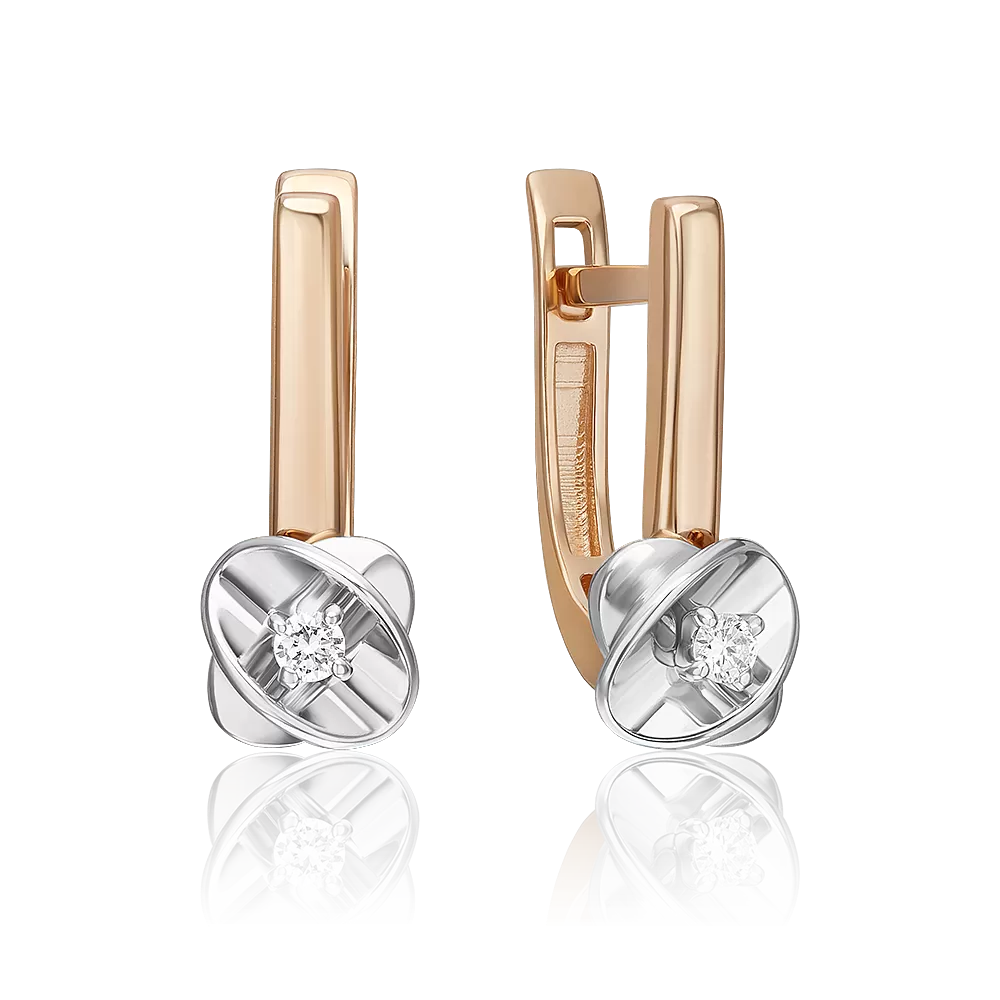 Серьги с английским замком из комбинированного золота с бриллиантом 02-5355-00-101-1111