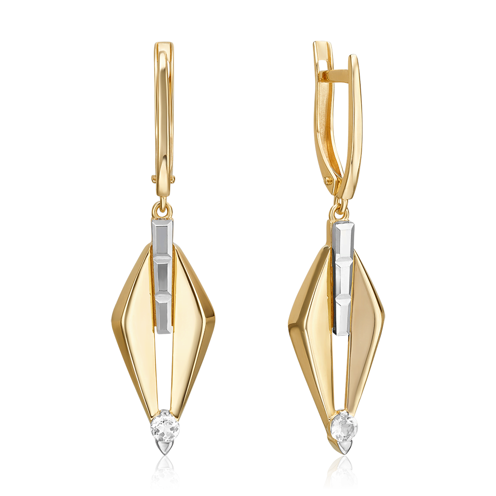 Серьги с английским замком из комбинированного золота с натуральным топазом white 02-5022-00-201-1121