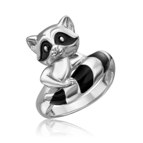 Кольцо «Енот» из серебра с эмалью 01-5597-00-000-0200